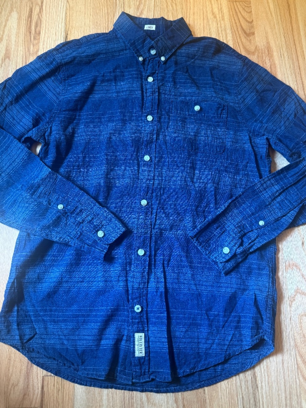 Hollister Mens Blue subtle stripe Linen/Cotton L/S Button-Down Collar breathable